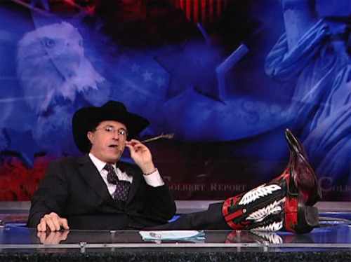 Stephen Colbert in cowboy boots