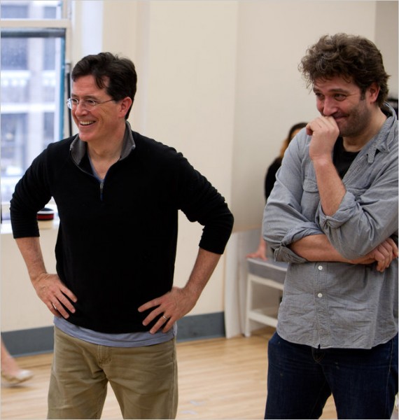 Stephen Colbert and Craig Bierko rehearsing Company