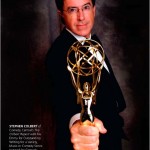 Stephen Colbert of Comedy Central's The Colbert Report with his Emmy for Outstanding Writing for a Variety, Music or Comedy Series (earned for Comedy Central's The Daily Show with Jon Stewart) at the 57th Primetime Emmys, 2005