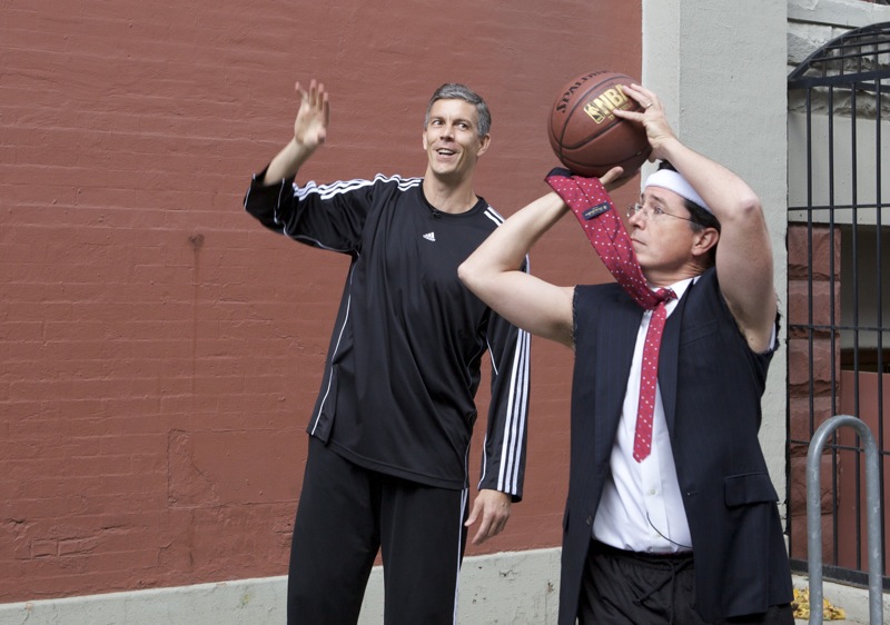 Arne Duncan and Stephen Colbert - Nothin' but net Arne Duncan and Stephen Colbert - Nothin' but net