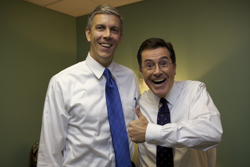 Green room with Arne Duncan and Stephen Colbert Green Room with Arne Duncan and Stephen Colbert