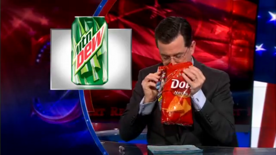 Stephen Colbert sniffs the Holy Doritos Eucharist