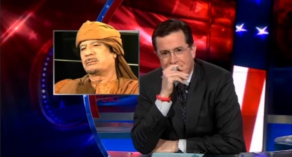 Mar 1 2011_smirksatGaddafi Stephen Colbert commenting on Gaddafi