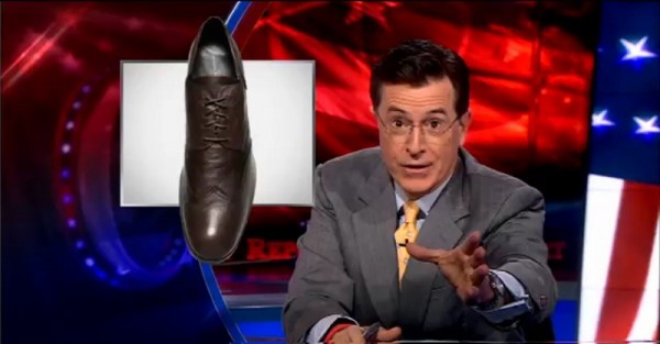 May 3 2011_0007_quickfindoutifthatshoeisarepublicanweknowitcanrun Stephen Colbert and the republican shoe candidate