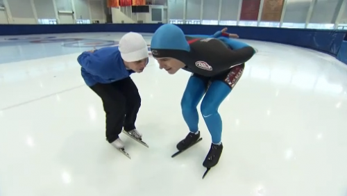 Stephen Colbert in speedskating outfit - January 19, 2010