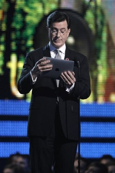 Stephen Colbert admires his iPad at the 2010 Grammy Awards Stephen Colbert admires his iPad at the 2010 Grammy Awards
