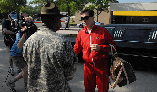 bootcamp3-500px1 Stepehn Colbert arrives at Fort Jackson, S.C., ready to report for Basic Combat Training. He gets off on the wrong foot when he asks his drill sergeant, 'Can I get a bellman?'