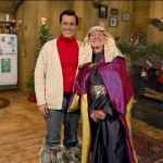 Stephen Colbert and Willie Nelson on the Colbert Christmas set