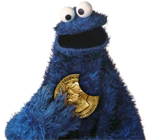 Cookie Monster eats Stephen Colbert\'s Peabody