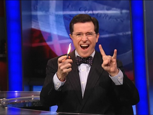 Stephen Colbert totally rocks the bowtie and devil horns Stephen Colbert totally rocks the bowtie and devil horns
