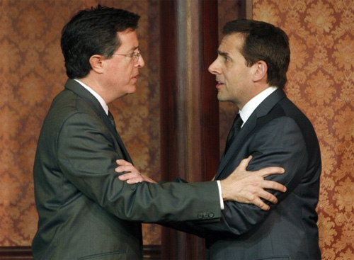 Stephen Colbert and Steve Carell Stephen Colbert (L) and Steve Carell perform a skit as part of celebrations marking the 50th anniversary of improv theater, The Second City, in Chicago December 12, 2009.
