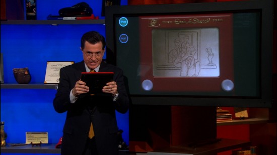 Stephen Colbert and his Etch-A-Sketch portrait Stephen Colbert Etch-A-Sketch portrait