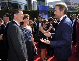 Stephen Colbert, Evelyn McGee Colbert and Hugh Laurie on the red carpet - Emmys 2010 Stephen Colbert, Evelyn McGee Colbert and Hugh Laurie on the red carpet - Emmys 2010