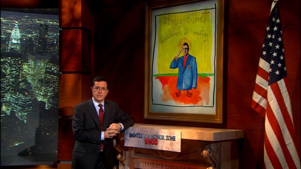 Stephen Colbert mantle art