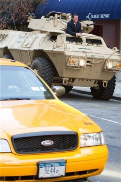 Stephen Colbert rides an Army ASV while taping an episode of the Colbert Report Stephen Colbert rides an Army ASV while taping an episode of the Colbert Report