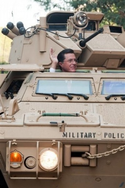 Stephen Colbert rides an Army ASV while taping an episode of the Colbert Report Stephen Colbert rides an Army ASV while taping an episode of the Colbert Report