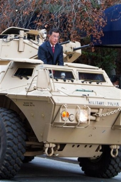 Stephen Colbert rides an Army ASV while taping an episode of the Colbert Report Stephen Colbert rides an Army ASV while taping an episode of the Colbert Report