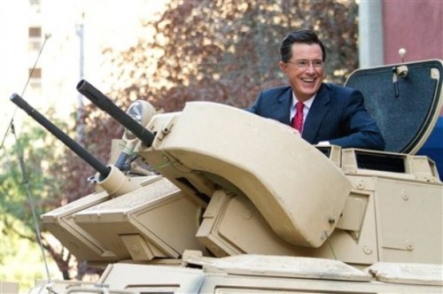 Stephen Colbert rides an Army ASV while taping an episode of the Colbert Report Stephen Colbert rides an Army ASV while taping an episode of the Colbert Report