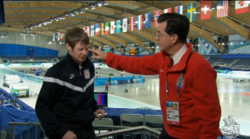 Stephen Colbert pokes Tucker Fredricks in the eye Stephen Colbert pokes Tucker Fredricks in the eye