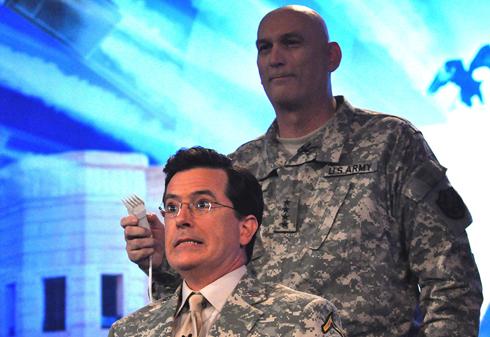 Stephen getting buzzed - Photo by Steve Manuel for USO